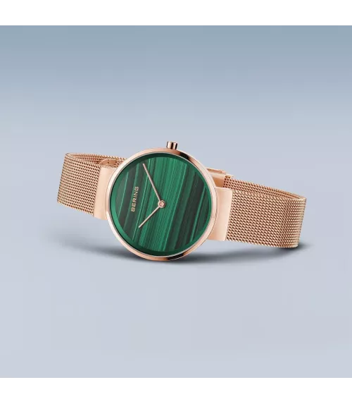 Reloj Bering minimalista mujer con correa malla milanesa en rosé