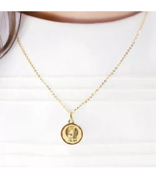 18K MEDALLA VIGEN NIÑA REDONDA ACABADO BRILLO Y MATE 13.20 MM Y 15 MM