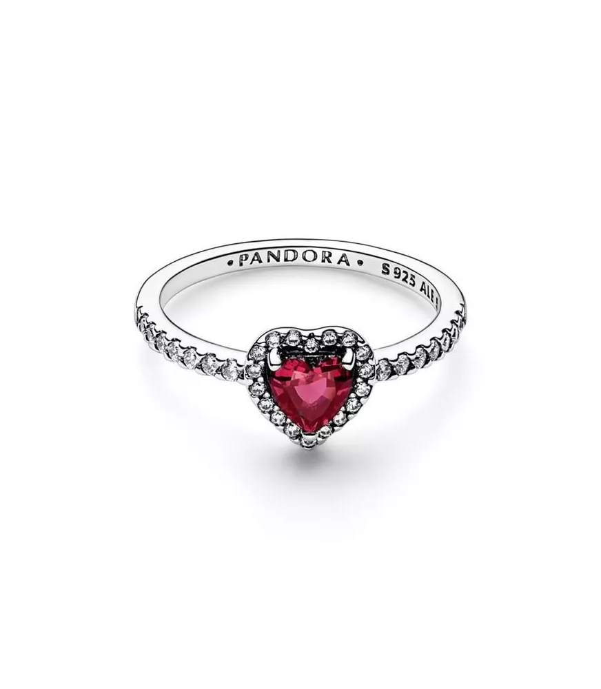 Anillo En Plata De Ley Corazón Nivelado Rojo Brillante
