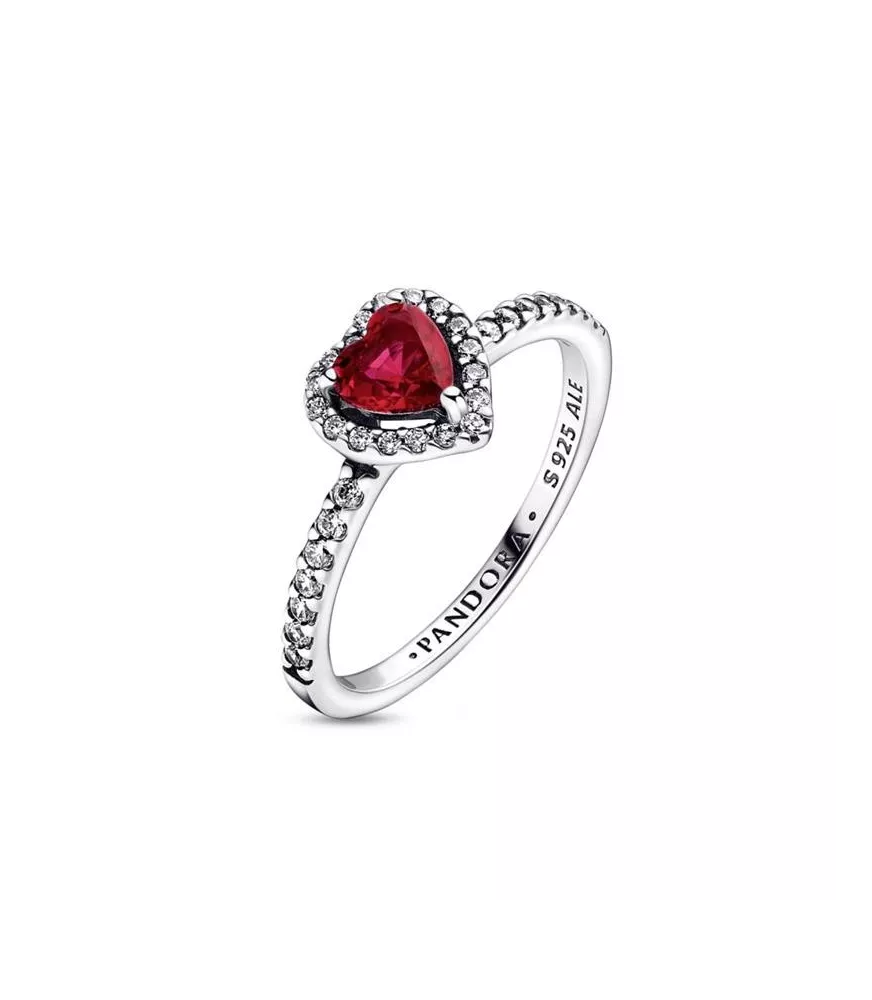 Anillo En Plata De Ley Corazón Nivelado Rojo Brillante