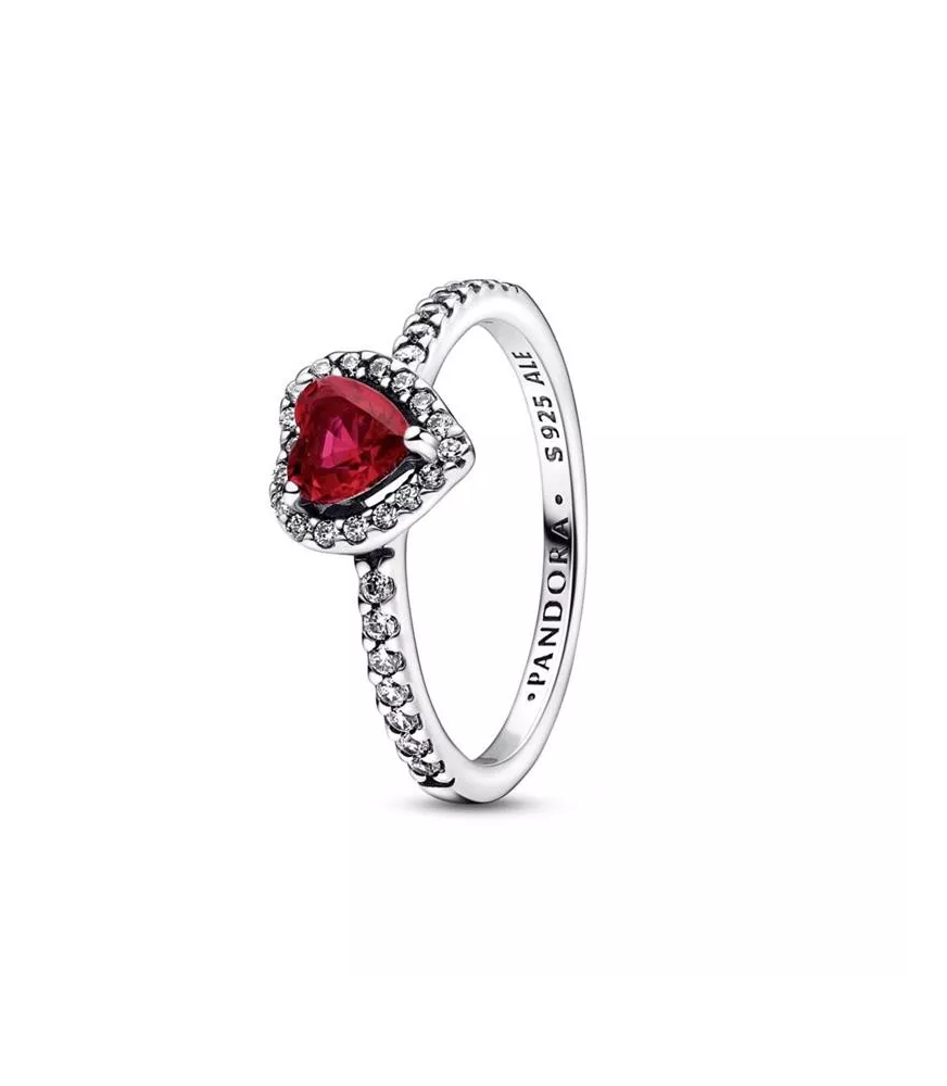 Anillo En Plata De Ley Corazón Nivelado Rojo Brillante