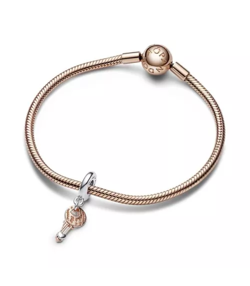 Charm Colgante en Plata De Ley Llave y Corazón Deslizante en Dos Tonos