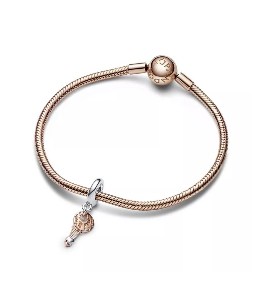 Charm Colgante en Plata De Ley Llave y Corazón Deslizante en Dos Tonos