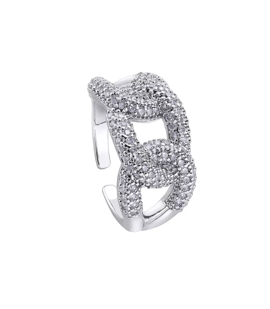 Anillo Pretty Jewels oversize abierto abajo, de Duran Exquse en plata.