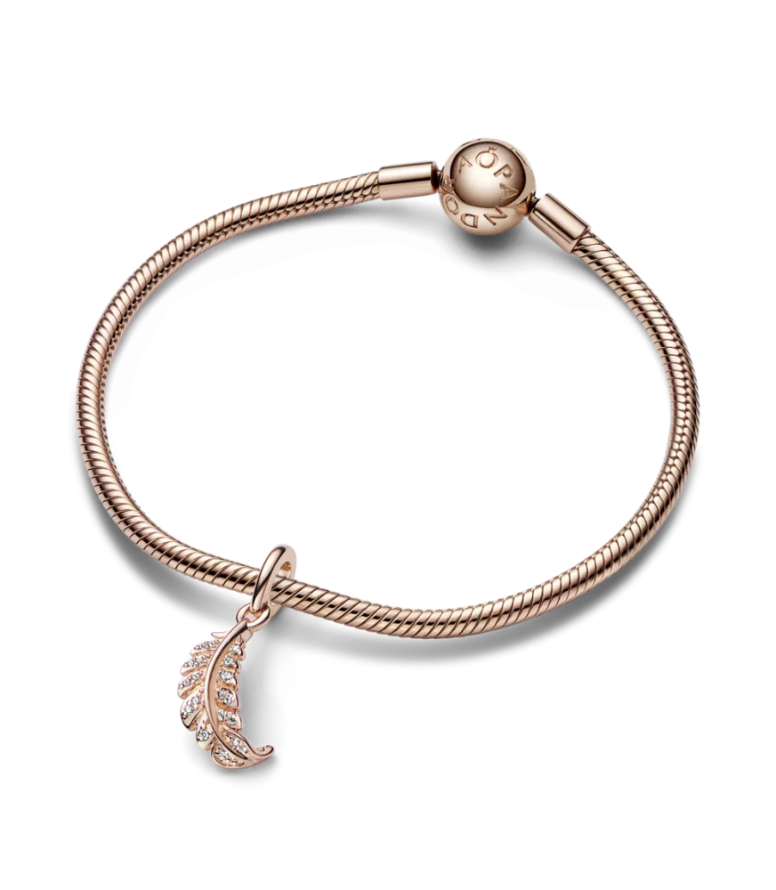 Charm Colgante con un recubrimiento en oro rosa de 14k  Pluma Curvada Flotante 