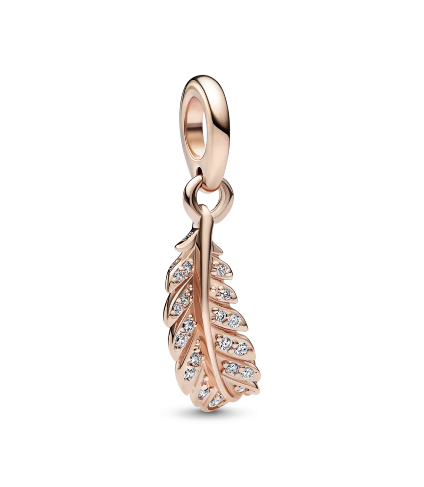 Charm Colgante con un recubrimiento en oro rosa de 14k  Pluma Curvada Flotante 