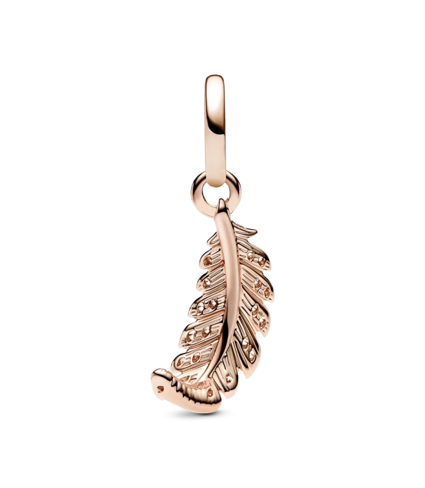 Charm Colgante con un recubrimiento en oro rosa de 14k  Pluma Curvada Flotante 
