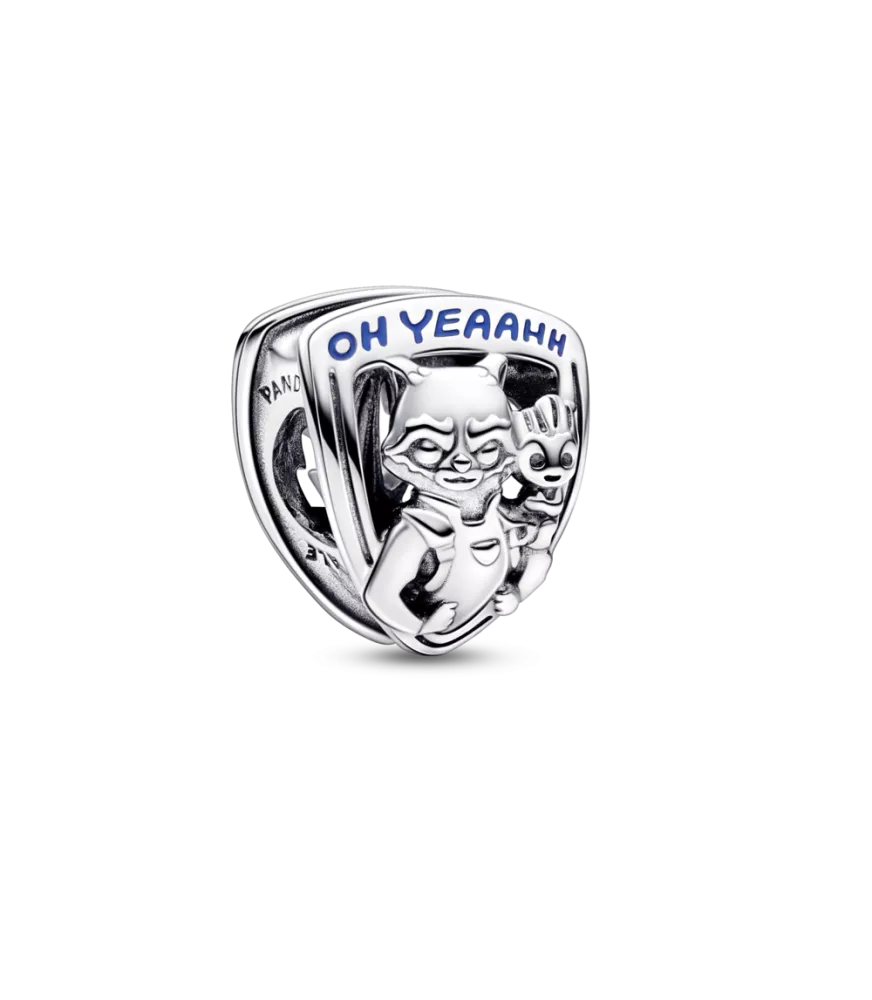Charm en plata de ley Emblema Rocket Raccoon & Groot Guardianes de la Galaxia de Marvel