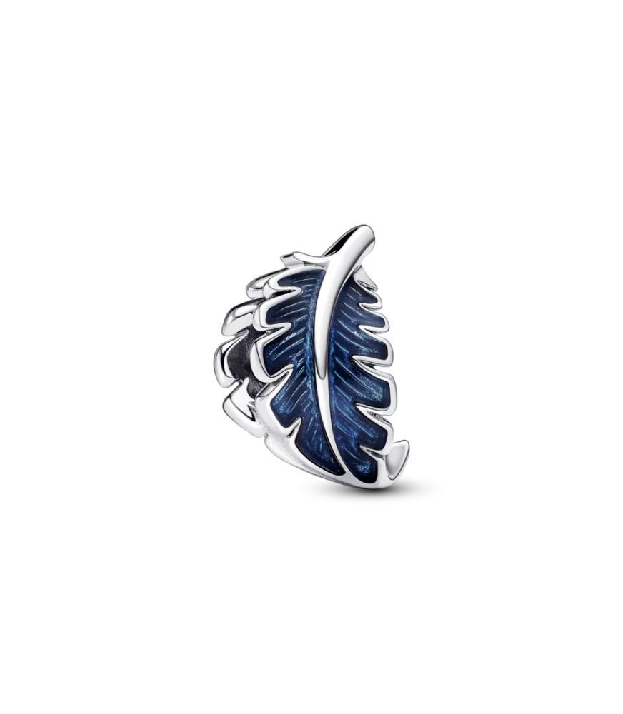 Charm en plata de ley Pluma Curvada Azul
