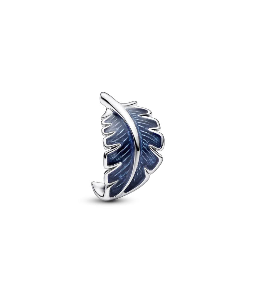 Charm en plata de ley Pluma Curvada Azul