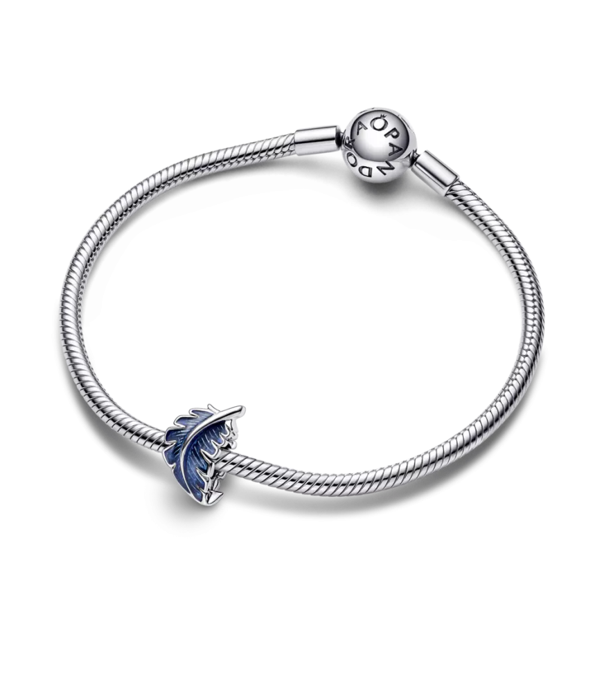 Charm en plata de ley Pluma Curvada Azul