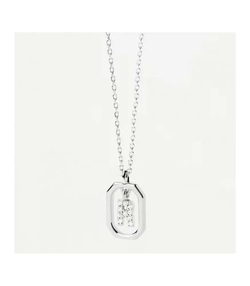 Collar P D Paola, letra R mini, en plata 925 milésimas y circonitas.