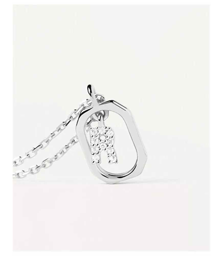 Collar P D Paola, letra R mini, en plata 925 milésimas y circonitas.