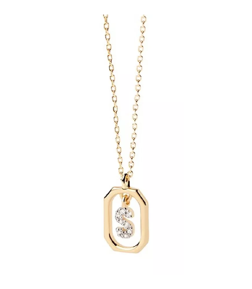 Collar P D Paola, letra S mini, con baño de oro de 18k.