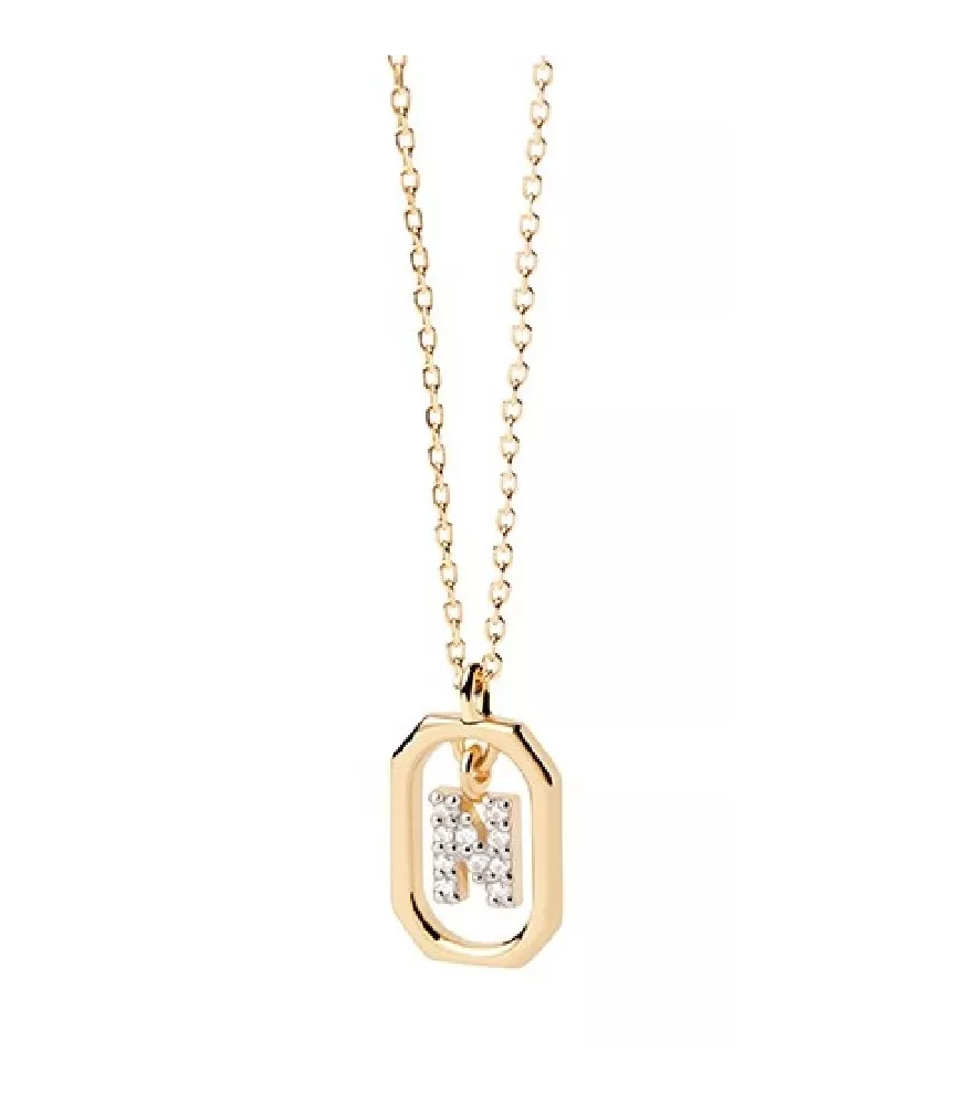 Collar P D Paola, letra N mini, con baño de oro de 18k.