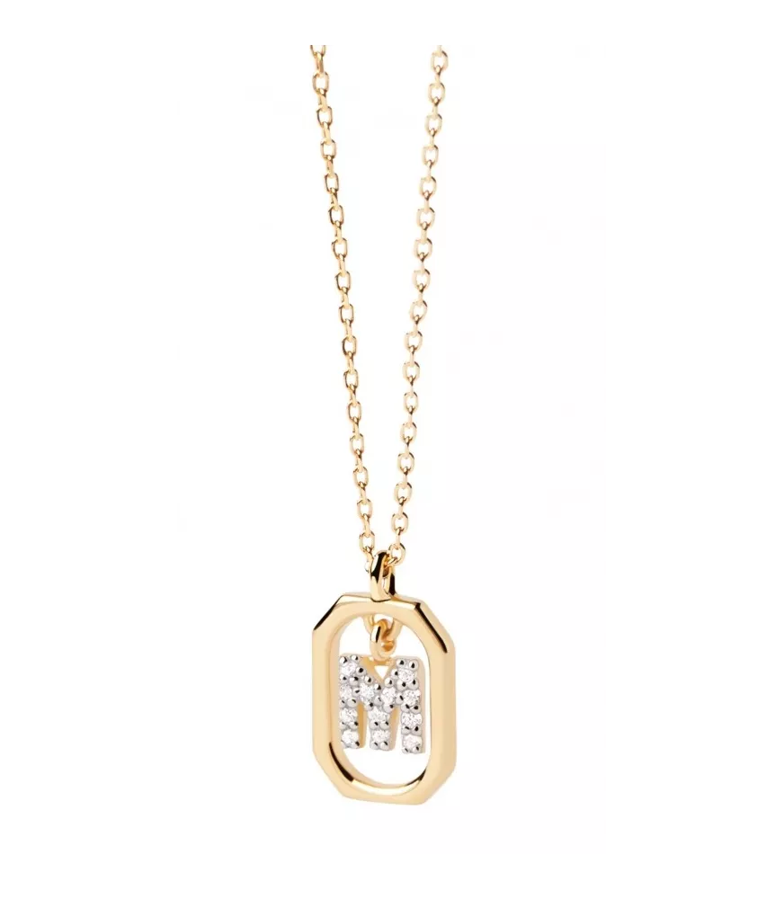 Collar P D Paola, letra M mini, con baño de oro de 18k.