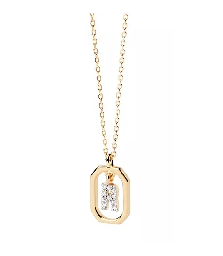Collar P D Paola, letra R mini, con baño de oro de 18k.