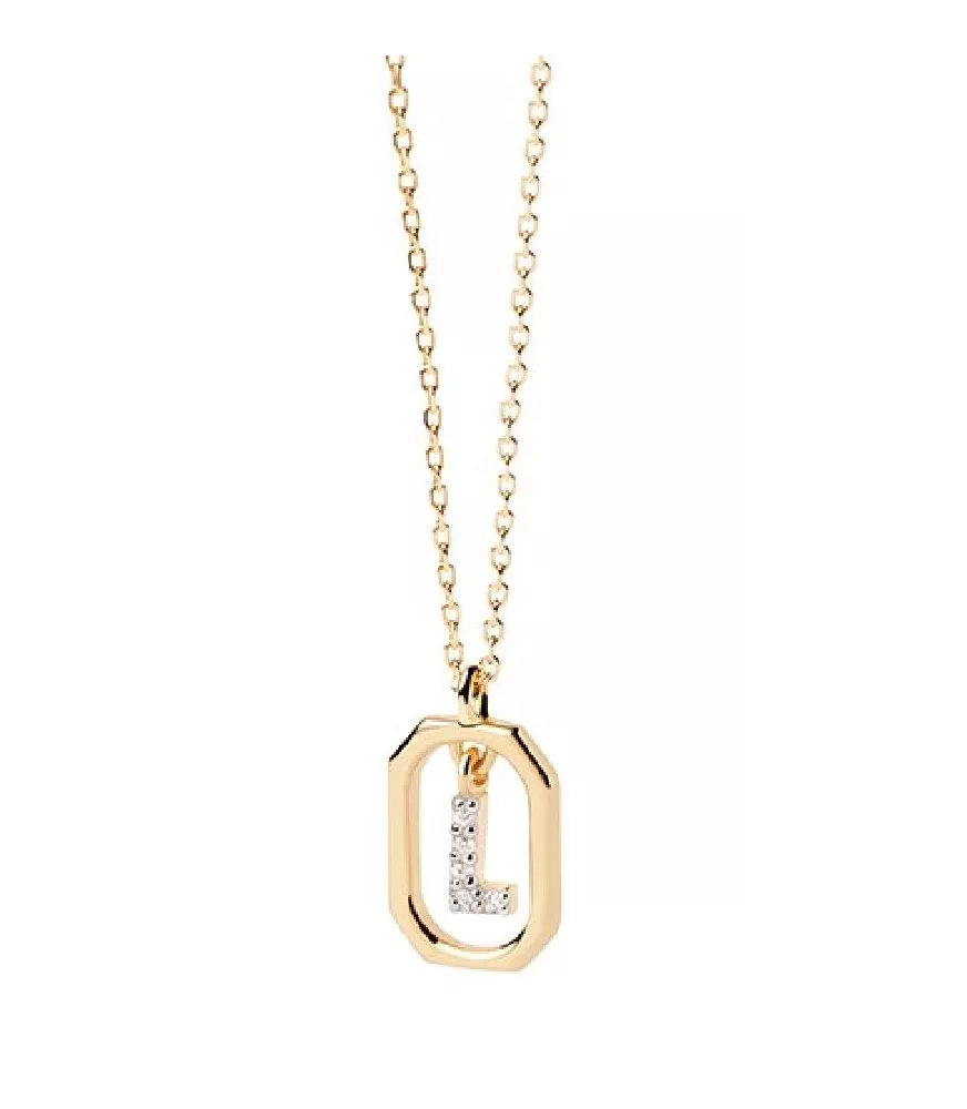 Collar P D Paola, letra L mini, con baño de oro de 18k.