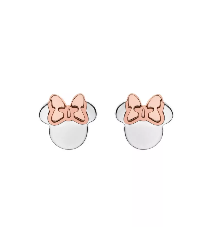 Pendientes Disney Minnie Mouse lazo rosa, en plata 925 milésimas.