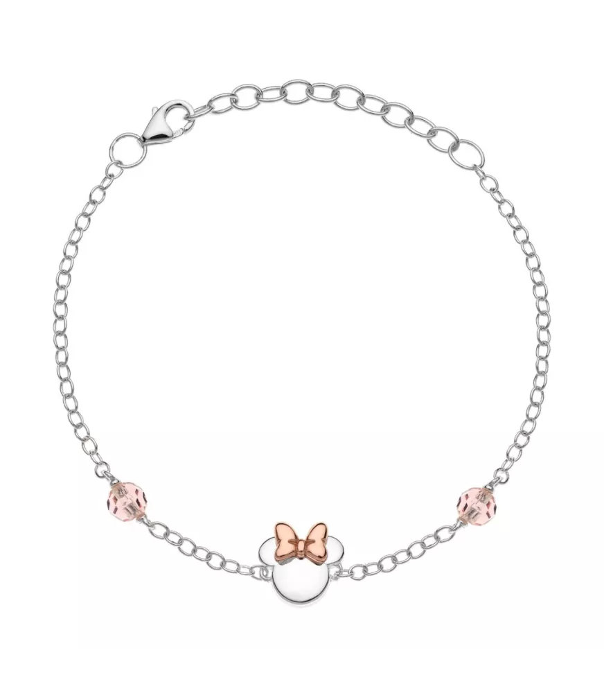 Pulsera Disney Minnie Mouse lazo rosa, en plata 925 milésimas.