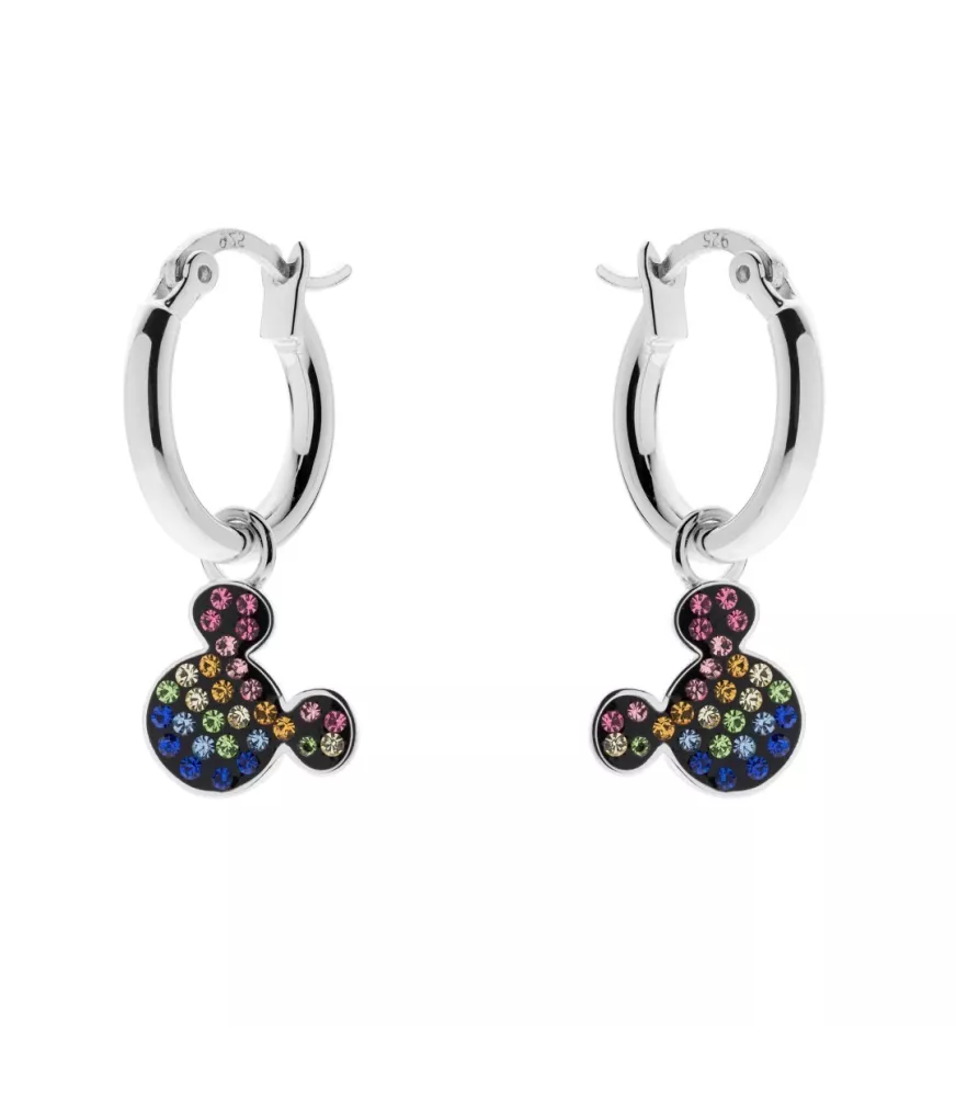 Pendientes aro Disney Mickey Mouse colores, en plata 925 milésimas.