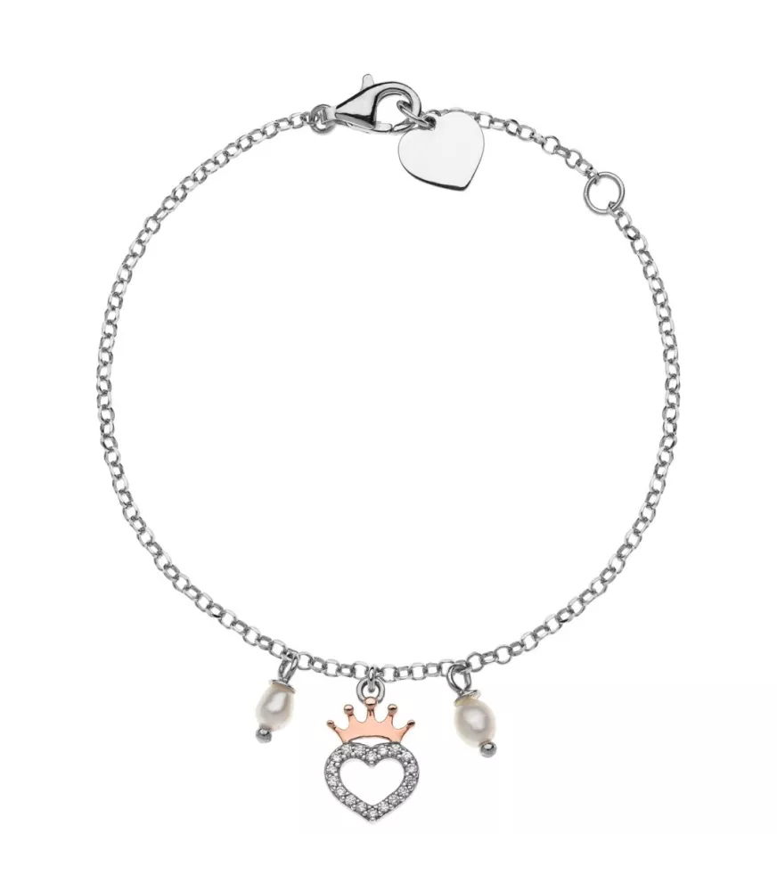 Pulsera Disney Princess corazón corona, en plata 925 milésimas.