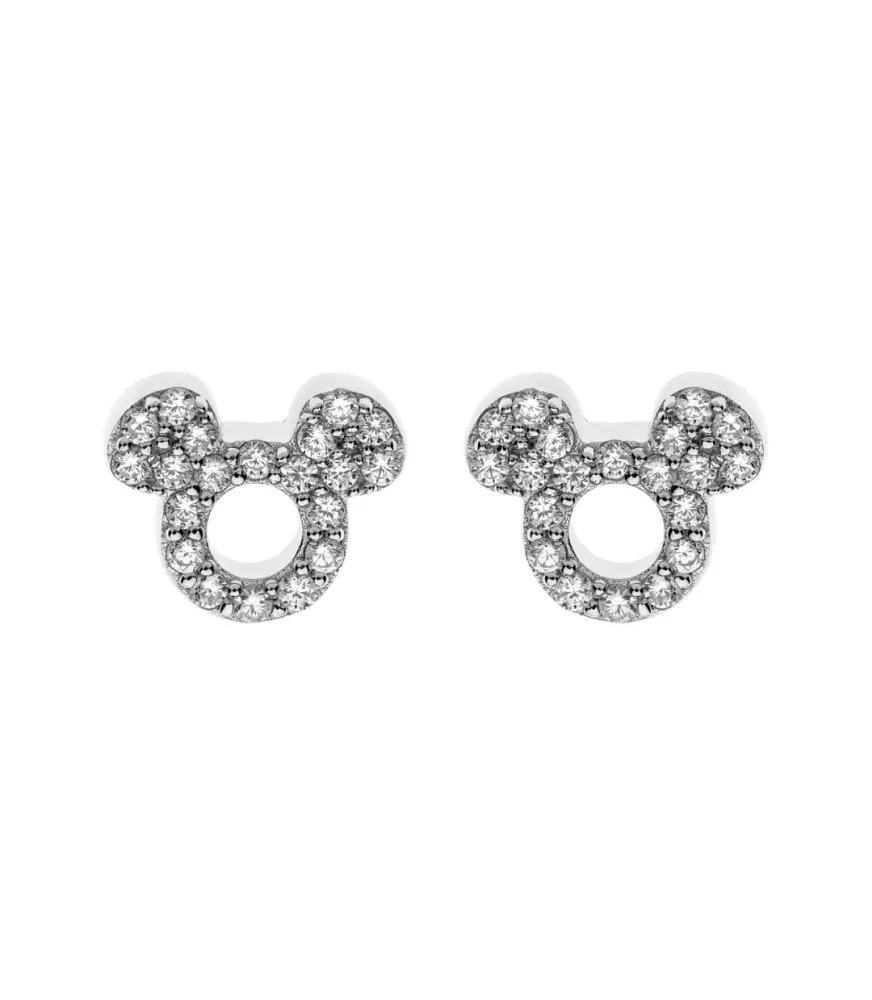 Pendientes Disney Mickey Mouse Silueta transparente , en plata 925 milésimas.
