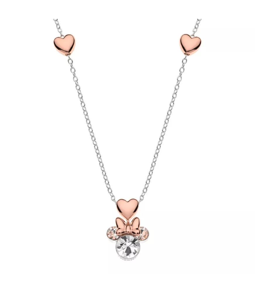 Colgante Disney Mickey Mouse Minnie piedras grandes corazones, en plata 925 milésimas.