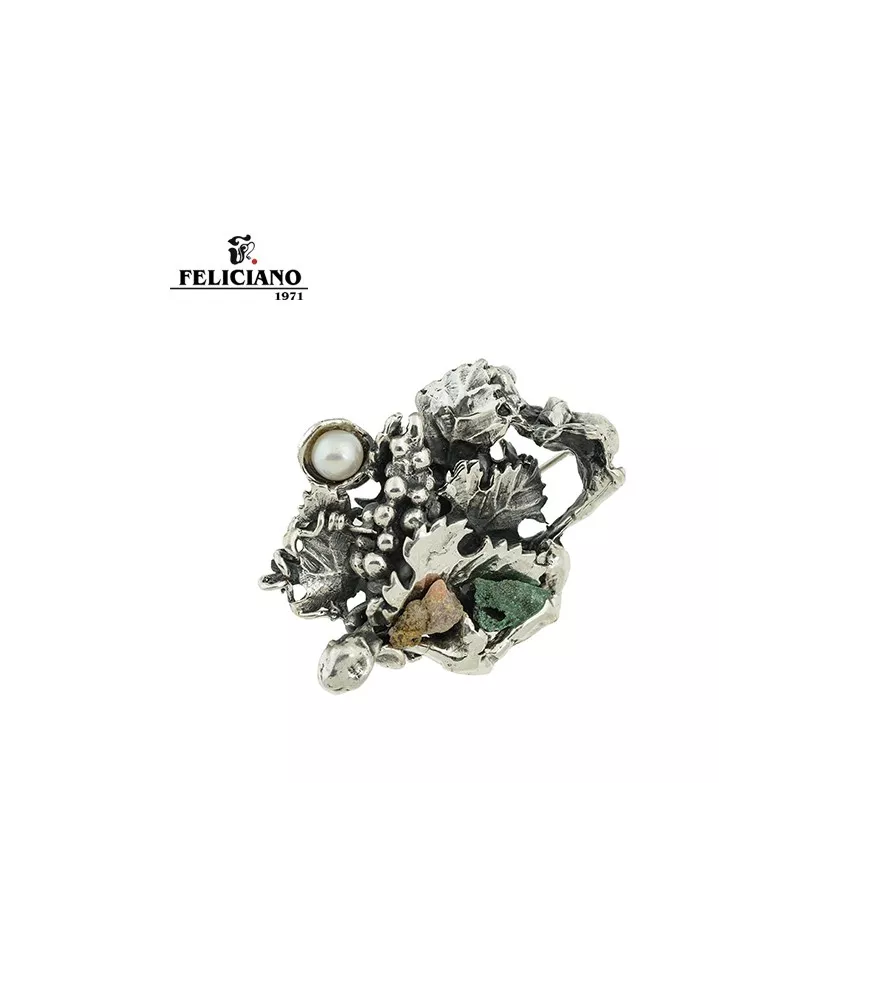 Broche en plata y piedra natural