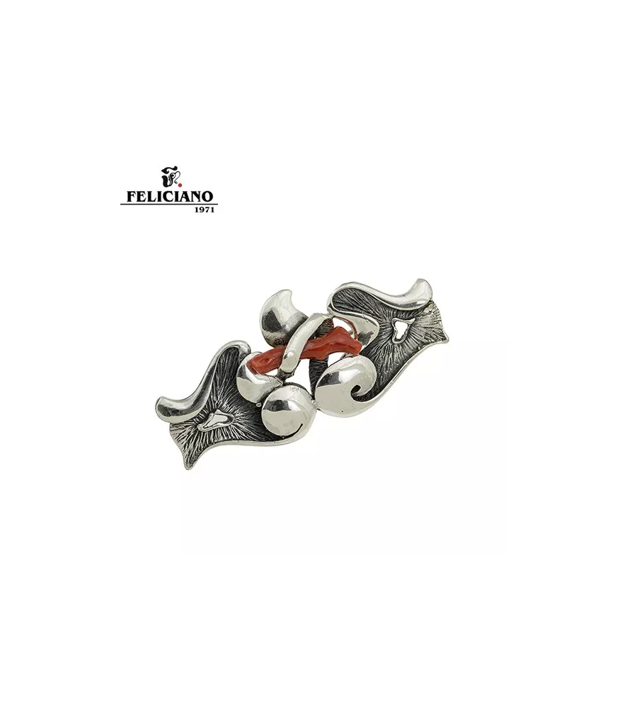 Broche en plata y coral