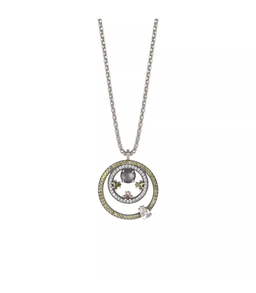 Colgante Sunfield en plata, con piedras y circonitas de colores.