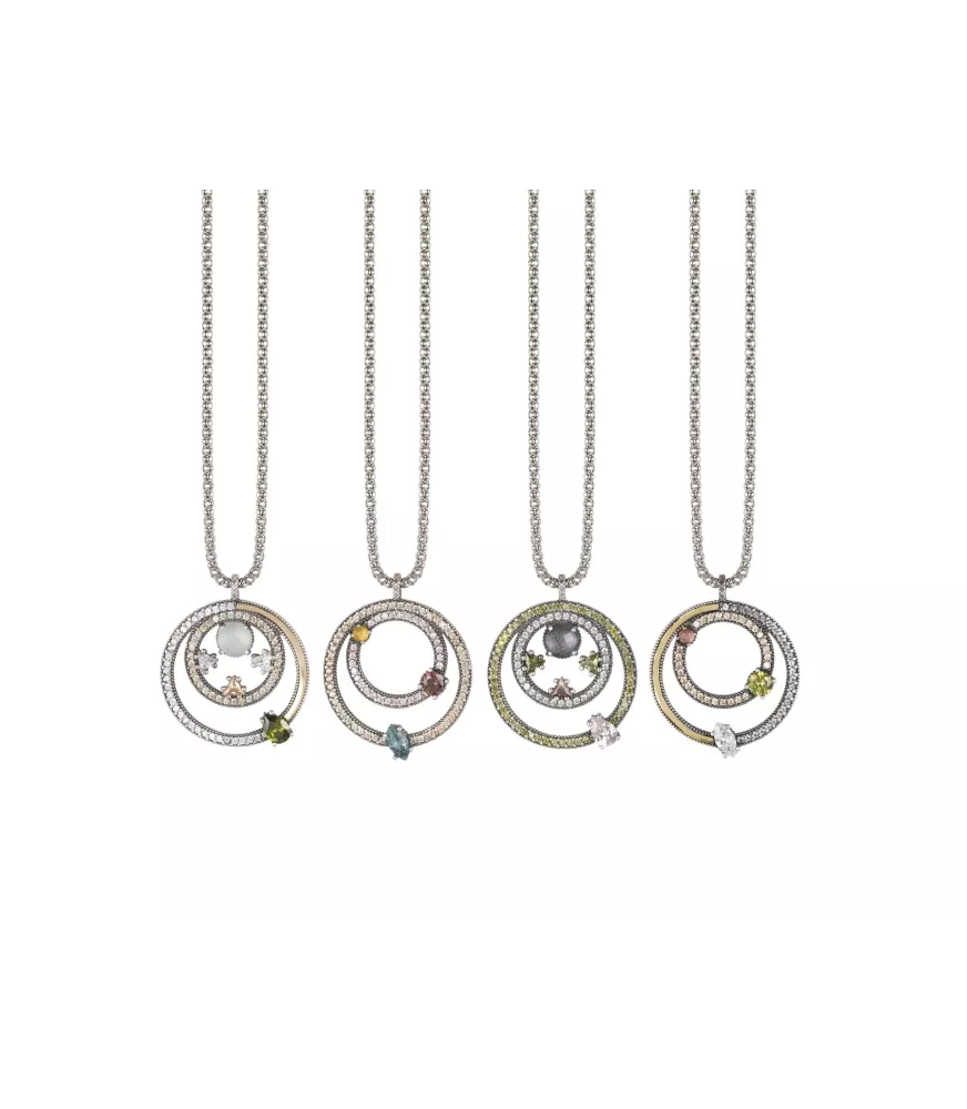Colgante Sunfield en plata, con piedras y circonitas de colores.