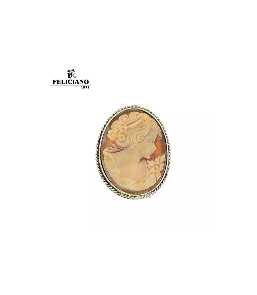 Broche camafeo en plata y concha natural