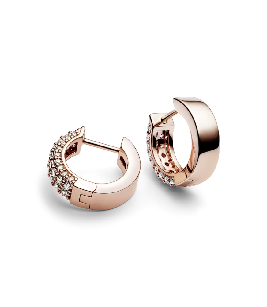 Pendientes de Aro con un recubrimiento en oro rosa de 14k Fila Doble en Pavé 