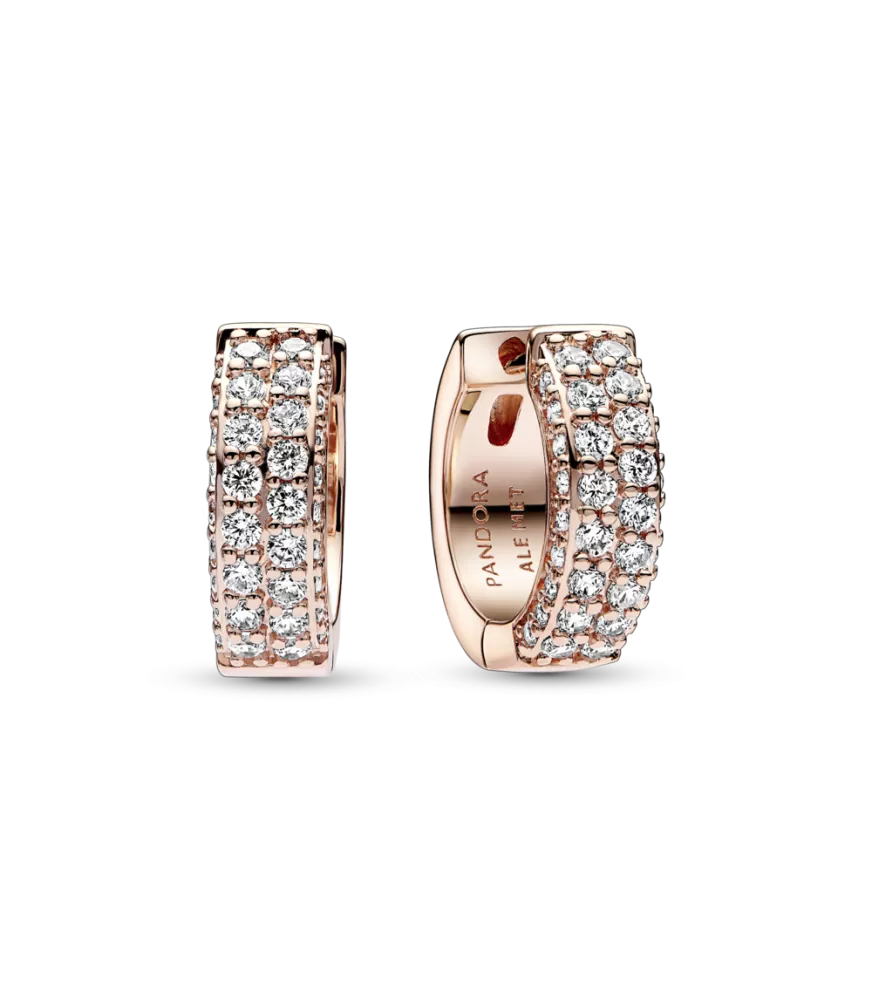 Pendientes de Aro con un recubrimiento en oro rosa de 14k Fila Doble en Pavé 