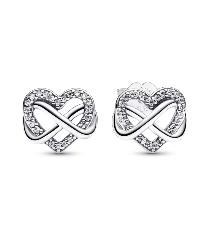 Pendientes de Botón en plata de ley Corazón Infinito Brillante