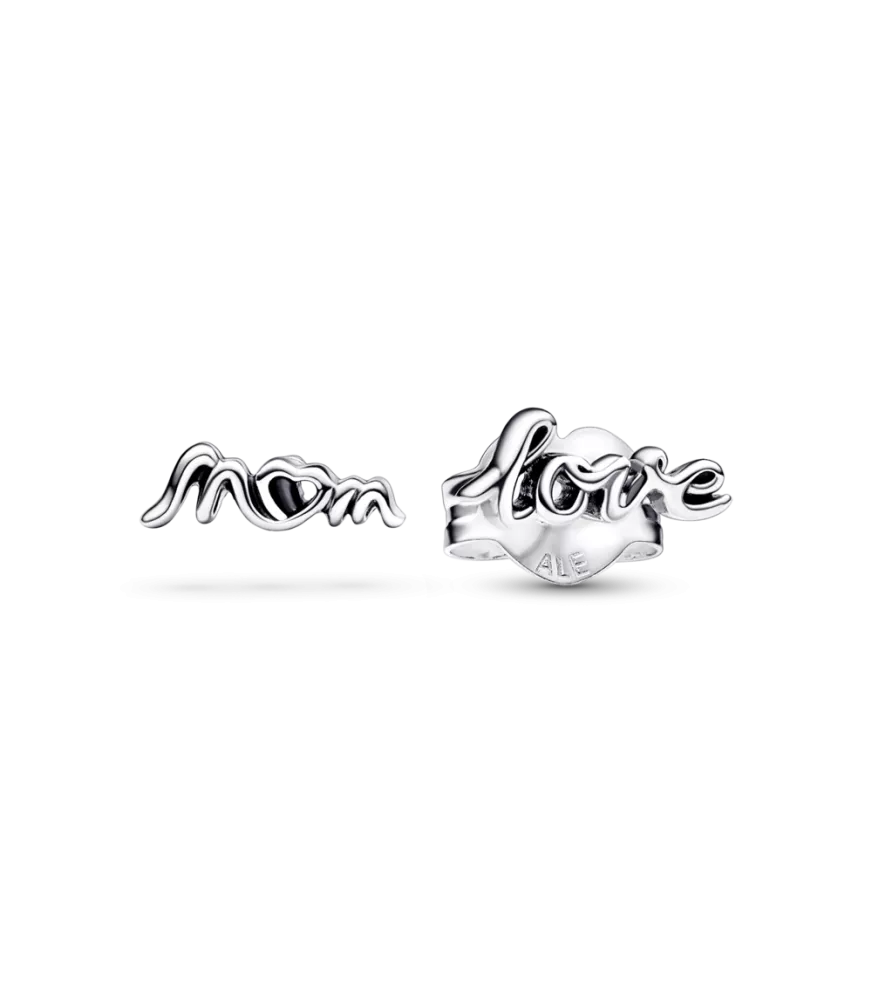 Pendientes de Botón en plata de ley Amor Mamá