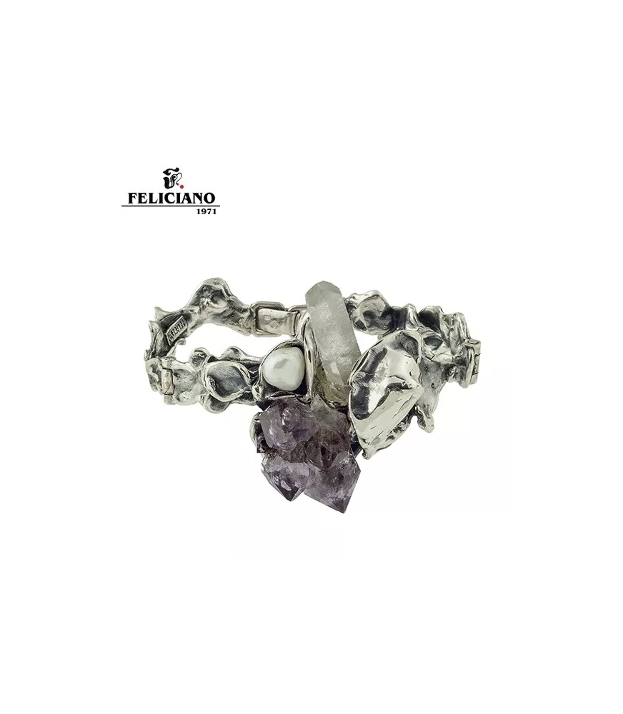 Brazalete en plata, perla y piedra natural