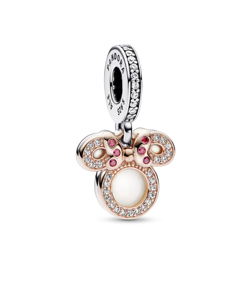 Charm Colgante Doble en plata de ley y con un recubrimiento en oro rosa de 14k Silueta Minnie Mouse de Disney