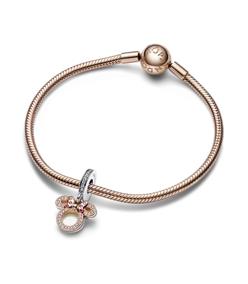Charm Colgante Doble en plata de ley y con un recubrimiento en oro rosa de 14k Silueta Minnie Mouse de Disney