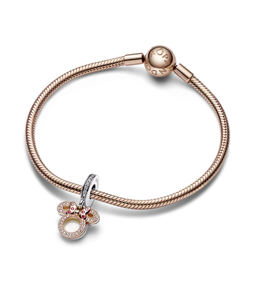 Charm Colgante Doble en plata de ley y con un recubrimiento en oro rosa de 14k Silueta Minnie Mouse de Disney