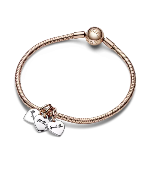 Charm Colgante Divisible Triple en plata de ley y con un recubrimiento en oro rosa de 14k Corazones Generación Familia