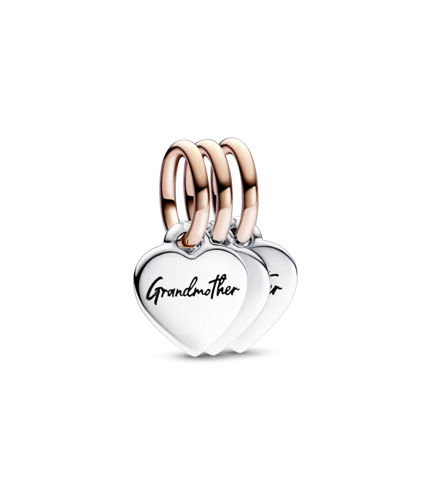 Charm Colgante Divisible Triple en plata de ley y con un recubrimiento en oro rosa de 14k Corazones Generación Familia