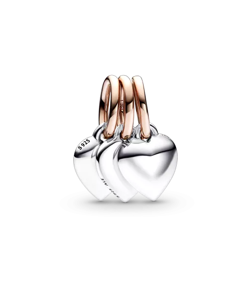 Charm Colgante Divisible Triple en plata de ley y con un recubrimiento en oro rosa de 14k Corazones Generación Familia