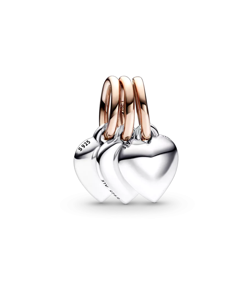 Charm Colgante Divisible Triple en plata de ley y con un recubrimiento en oro rosa de 14k Corazones Generación Familia