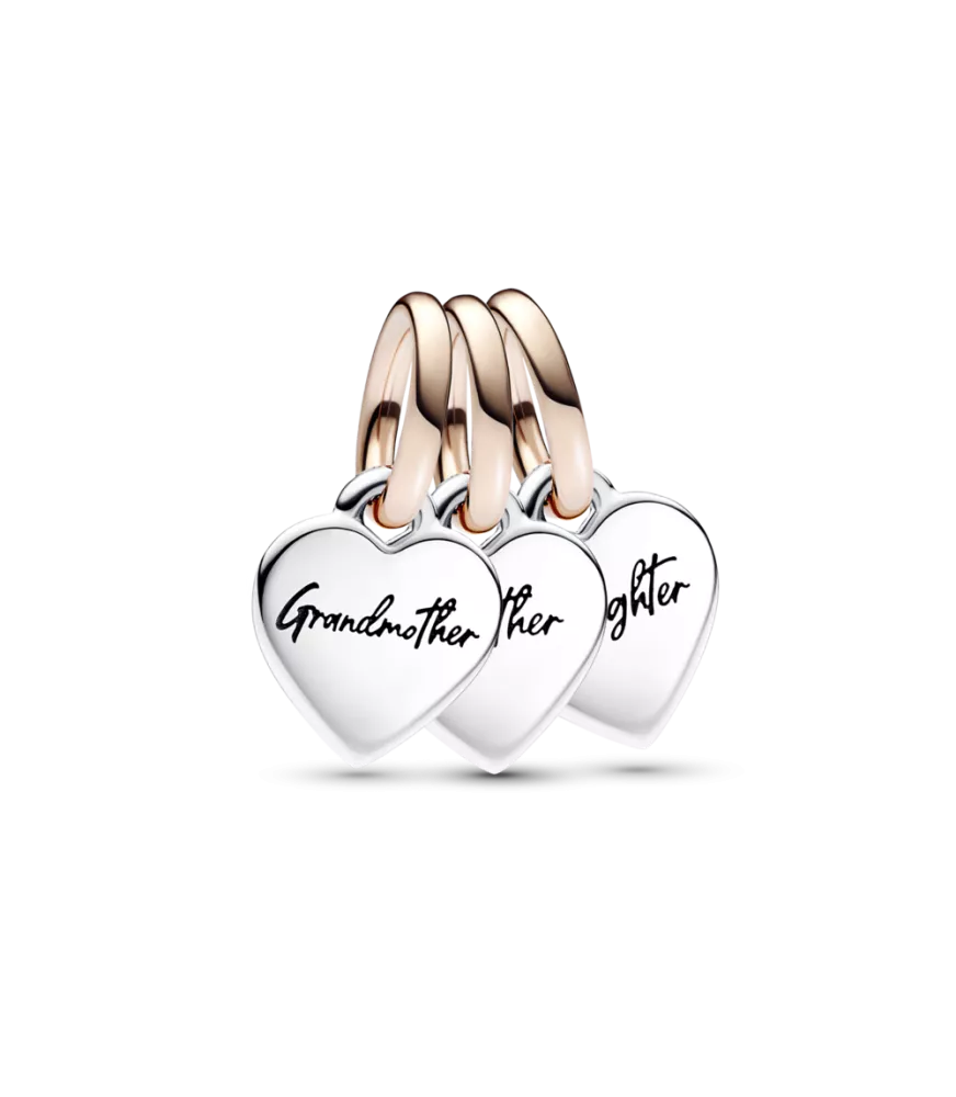 Charm Colgante Divisible Triple en plata de ley y con un recubrimiento en oro rosa de 14k Corazones Generación Familia