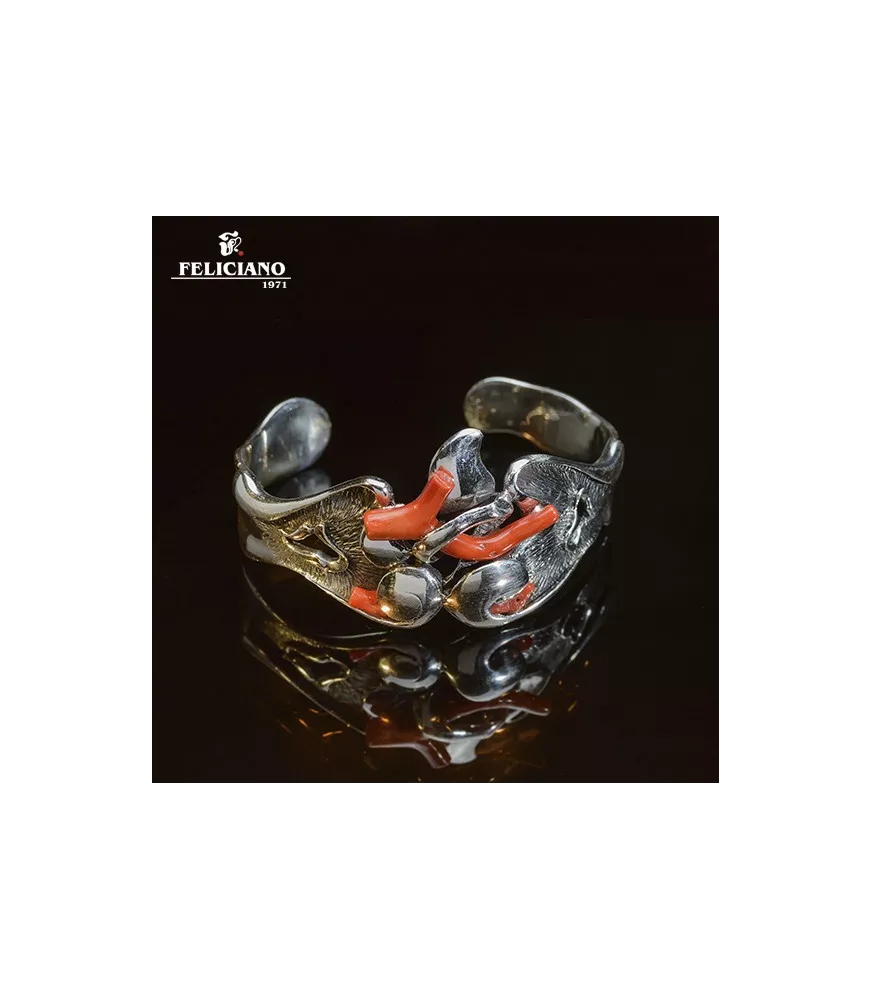 Brazalete en plata y coral