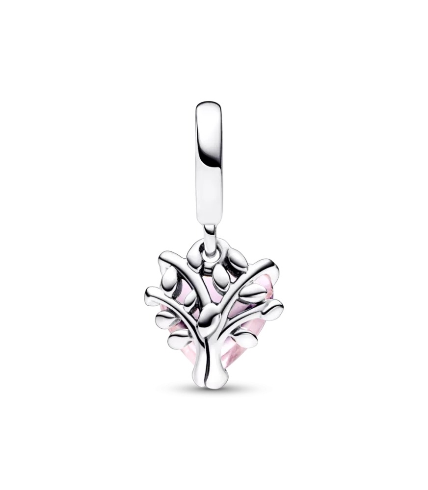 Charm Colgante en plata de ley Árbol de la Familia y Corazón Rosa
