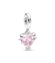 Charm Colgante en plata de ley Árbol de la Familia y Corazón Rosa
