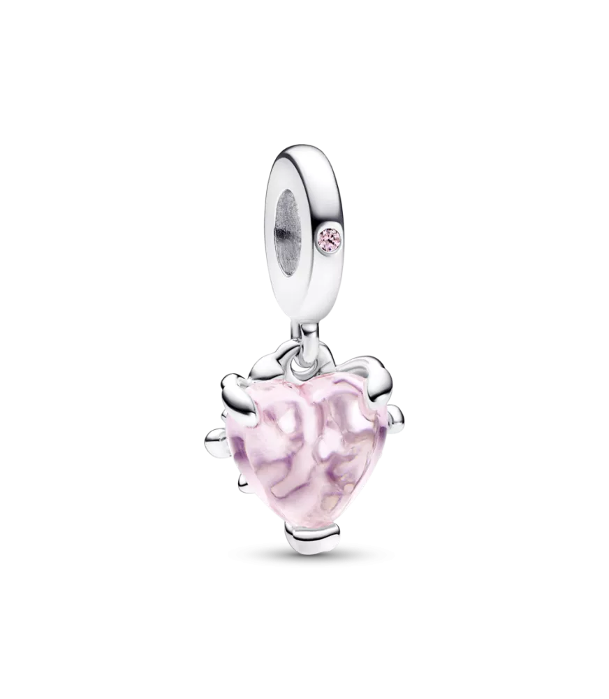 Charm Colgante en plata de ley Árbol de la Familia y Corazón Rosa